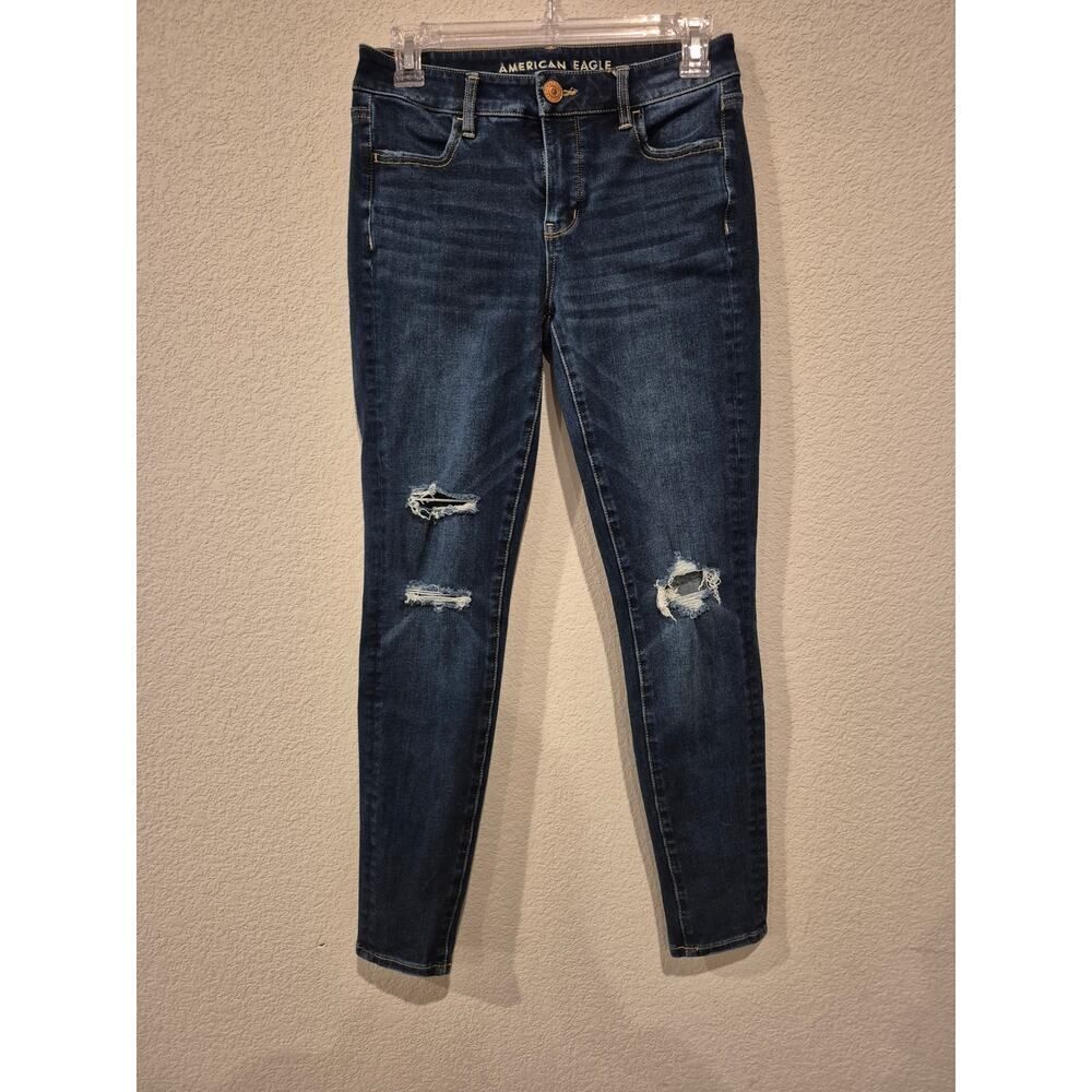 American Eagle Women's Skinny Super High Rise Distressed Jeggings Denim‎ Size 4